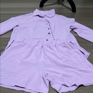 Light lavender Button-Up Shirt and Shorts Set